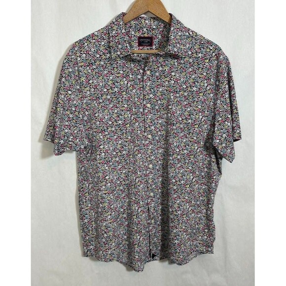 Untuckit Shirt Men Large Floral Short Sleeve Nylon Stretch Caberlot Party Preppy - Picture 2 of 7